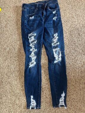 American Eagle Outfitters Dark Blue Ripped Skinny Jeans